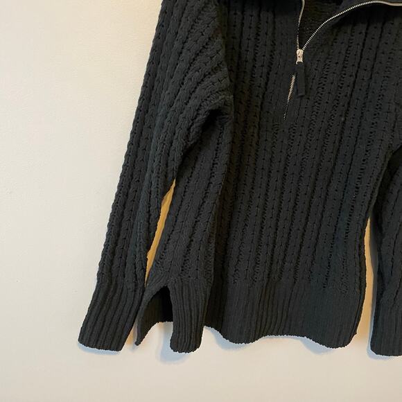 NWT Aerie Cable Car Quarter Zip Sweater Black Chenille size S - Picture 8 of 13